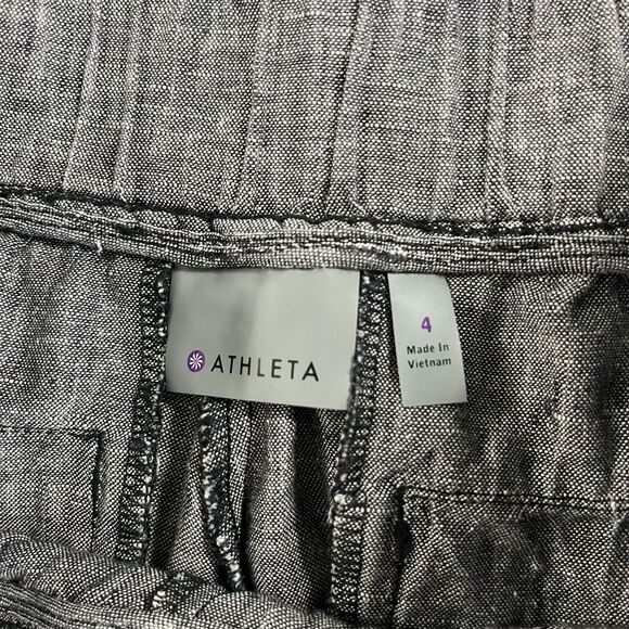 Athleta Womens 100% Linen Pants 4 Gray Ankle Tapered Leg Pull On Drawstring - Picture 2 of 8